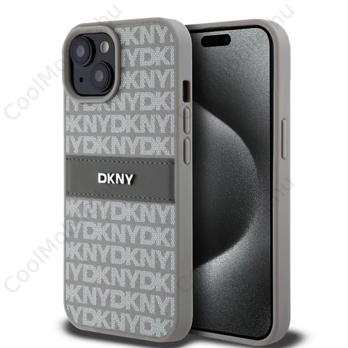 DKNY PU Leather Repeat Pattern Tonal Stripe tok iPhone 15 készülékhez bézs