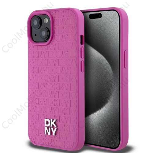 DKNY PU Leather Repeat Pattern Stack Logo MagSafe tok iPhone 15 készülékhez rózsaszín