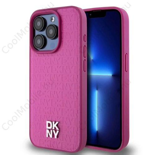 DKNY PU Leather Repeat Pattern Stack Logo MagSafe tok iPhone 15 Pro készülékhez rózsaszín