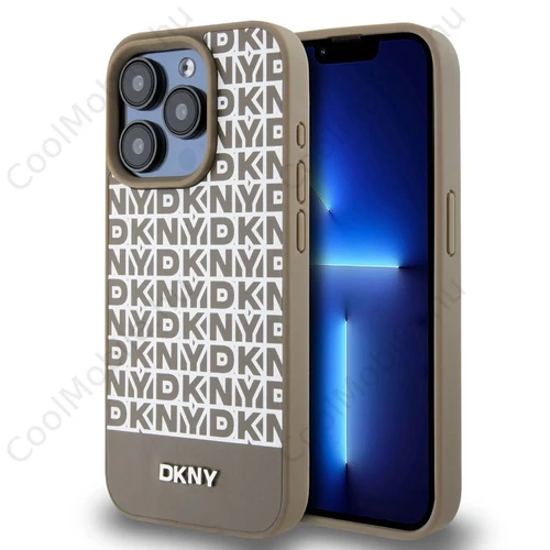 DKNY PU Leather Repeat Pattern Bottom Stripe MagSafe tok iPhone 14 Pro Max készülékhez barna