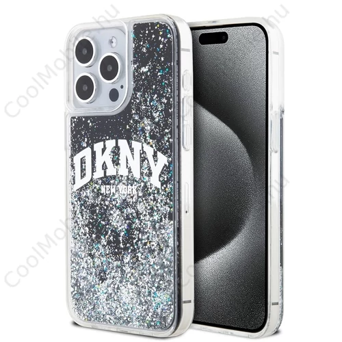 DKNY Liquid Glitter Arch Logo tok iPhone 14 Pro készülékhez fekete