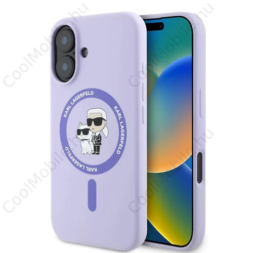 Karl Lagerfeld Liquid Silicone Karl and Choupette MagSafe tok iPhone 16 készülékhez lila
