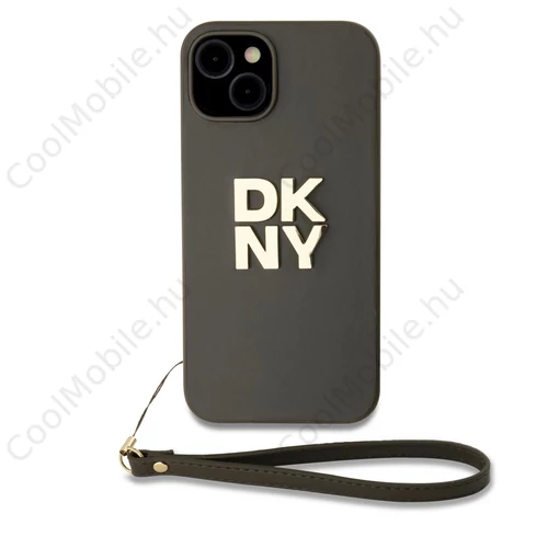 DKNY PU bőr Stack Logo csuklópántos tok iPhone 14 készülékhez barna