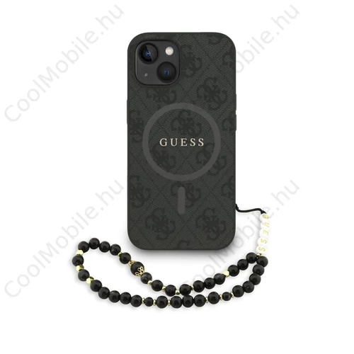 Guess PU Leather 4G Színes Gyűrűpántos MagSafe tok iPhone 13 készülékhez fekete