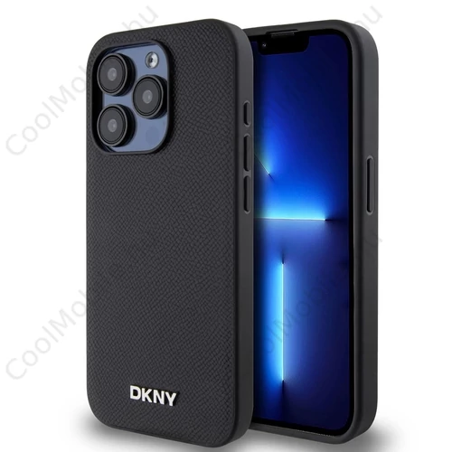 DKNY PU Leather Silver Metal Logo Magsafe tok iPhone 15 Pro Max készülékhez fekete