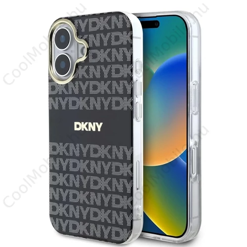 DKNY PC/TPU Repeat Pattern Tonal Stripe Magsafe tok iPhone 16 készülékhez fekete