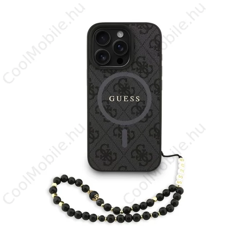 Guess PU Leather 4G Colored Ring Strap MagSafe tok iPhone 16 Pro készülékhez fekete