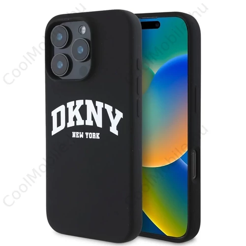 DKNY Liquid Silicone Arch Logo MagSafe tok iPhone 16 Pro készülékhez fekete