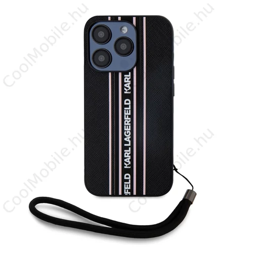 Karl Lagerfeld PU Saffiano Athleisure Stripe and Strap tok iPhone 15 Pro Max készülékhez rózsaszín