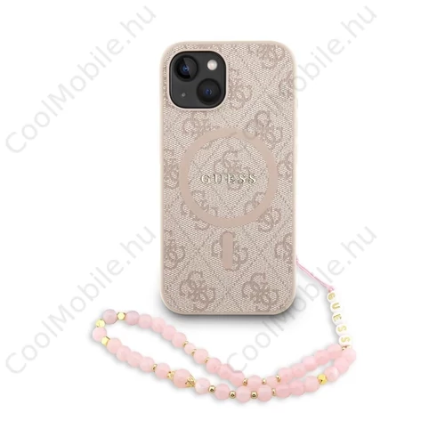Guess PU bőr 4G Colored Ring Strap MagSafe tok iPhone 14 készülékhez rózsaszín