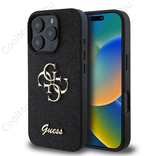 Guess PU Fixed Glitter 4G Metal Logo tok iPhone 16 Pro Max készülékhez fekete