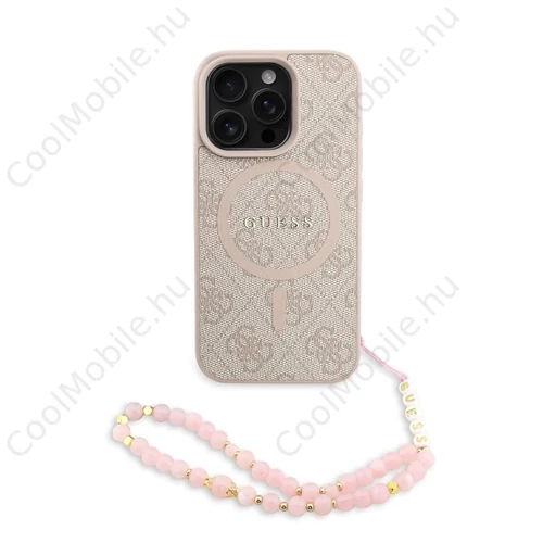 Guess PU Leather 4G Colored Ring Strap MagSafe tok iPhone 16 Pro készülékhez rózsaszín