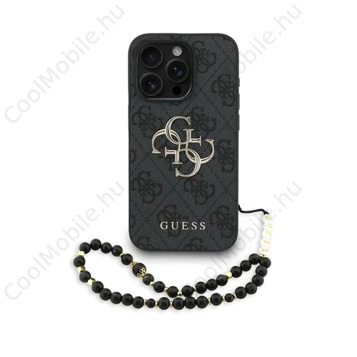 Guess PU 4G Metal Logo Strap tok iPhone 15 Pro készülékhez fekete
