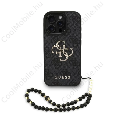 Guess PU 4G Metal Logo Strap tok iPhone 16 Pro készülékhez fekete