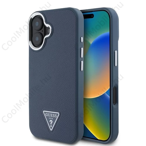 Guess PU Grained Triangle Logo tok iPhone 16 készülékhez kék