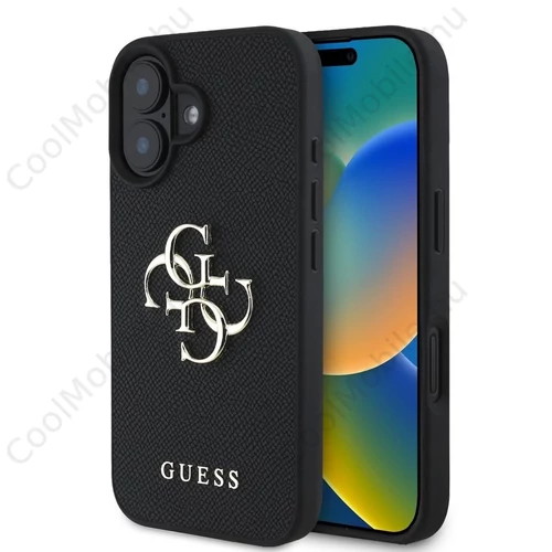 Guess PU Grained 4G Metal Logo tok iPhone 16 készülékhez fekete