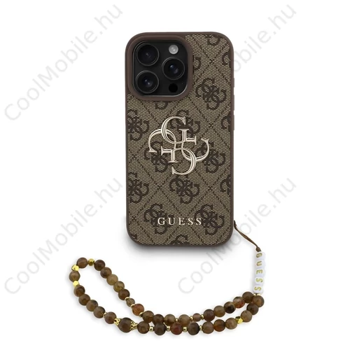 Guess PU 4G Metal Logo Strap tok iPhone 16 Pro készülékhez barna