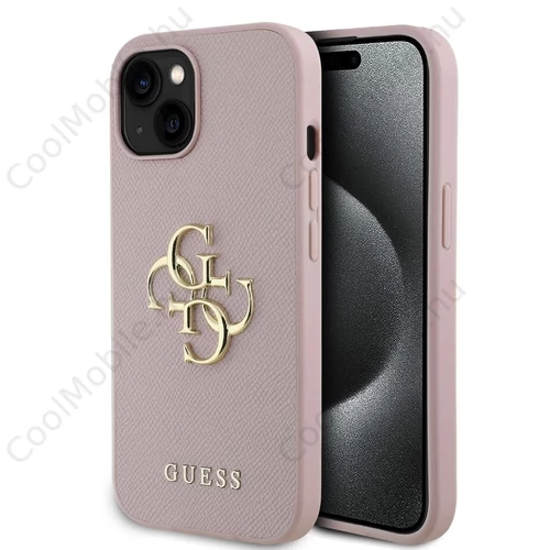 Guess PU Grained 4G Metal Logo tok iPhone 15 készülékhez rózsaszín