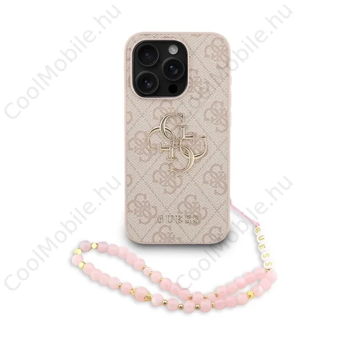 Guess PU 4G Metal Logo Strap tok iPhone 15 Pro készülékhez rózsaszín