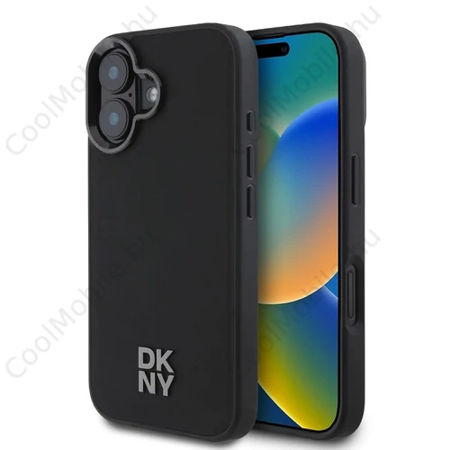 DKNY PU Leather Stack Logo Magsafe tok iPhone 16 készülékhez fekete