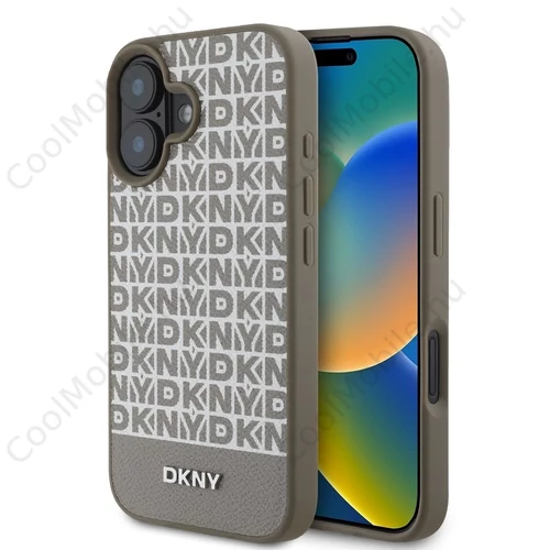 DKNY PU Leather Repeat Pattern Bottom Stripe MagSafe tok iPhone 16 készülékhez barna