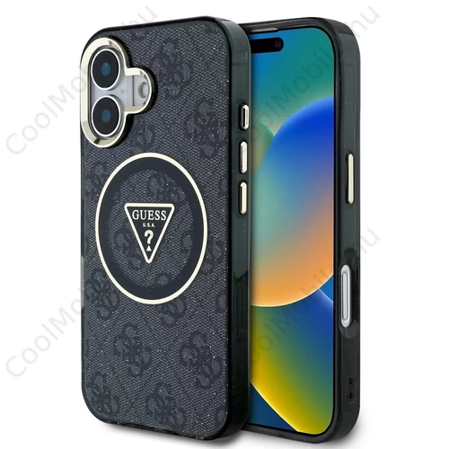 Guess IML 4G Glitter and Triangle Logo MagSafe tok iPhone 16 készülékhez fekete