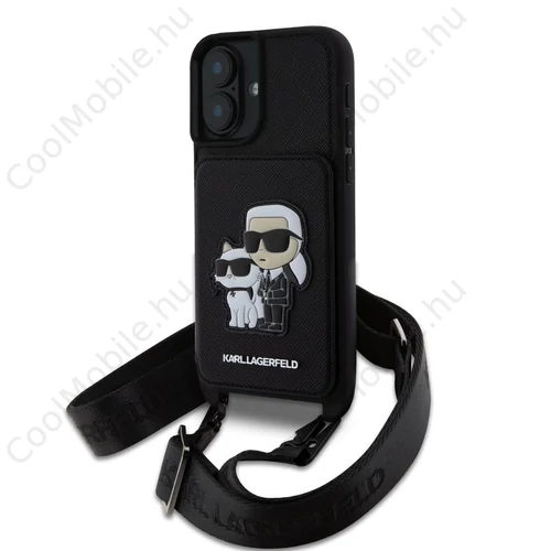 Karl Lagerfeld Saffiano Crossbody Strap Karl and Choupette tok iPhone 16 készülékhez fekete