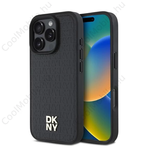 DKNY PU bőr Repeat Pattern Stack Logo MagSafe tok iPhone 16 Pro készülékhez fekete