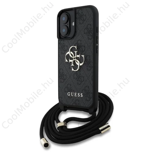 Guess PU 4G fém logó vállpántos tok iPhone 16 készülékhez fekete