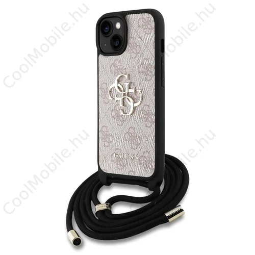 Guess PU 4G Metal Logo vállpántos tok az iPhone 15 készülékhez rózsaszín