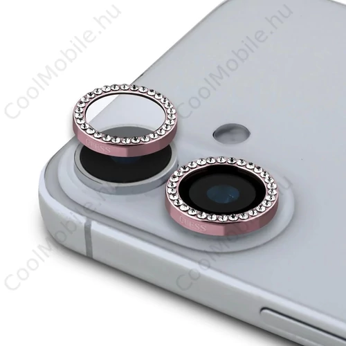 Guess Fixed Glliter védőlencse iPhone 16/16 Plus készülékhez rózsaszín
