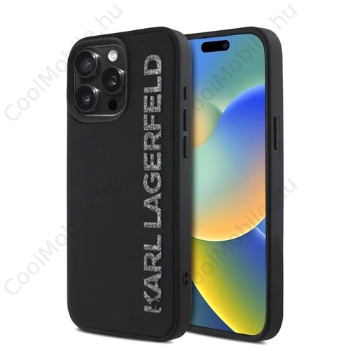 Karl Lagerfeld 3D Rubber Glitter Logo tok iPhone 15 Pro készülékhez fekete