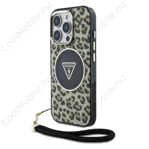 Guess IML Leopard Triangle Logo Strap MagSafe tok iPhone 16 Pro Max készülékhez barna