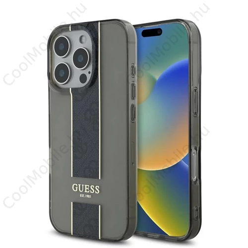 Guess IML Middle 4G Stripe tok iPhone 16 Pro készülékhez fekete