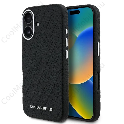 Karl Lagerfeld Grained PU Repeated Logo MagSafe tok iPhone 16 készülékhez fekete