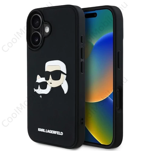 Karl Lagerfeld 3D Rubber Double Heads tok iPhone 16 készülékhez fekete