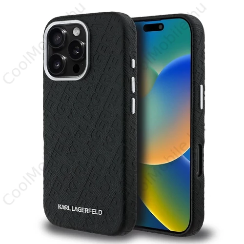 Karl Lagerfeld Grained PU Repeated Logo MagSafe tok iPhone 16 Pro Max készülékhez fekete