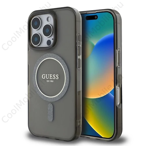 Guess IML Glitter Ring MagSafe tok iPhone 16 Pro készülékhez fekete