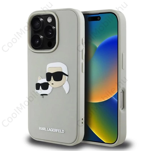 Karl Lagerfeld 3D Rubber Double Heads tok iPhone 16 Pro Max készülékhez bézs