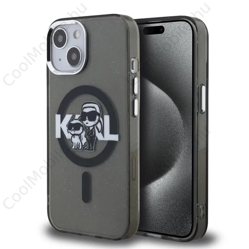 Karl Lagerfeld IML Glitter Karl and Choupette Sketch MagSafe tok iPhone 15 készülékhez fekete