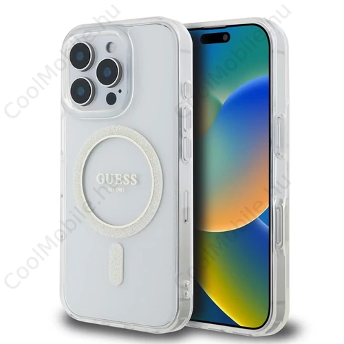 Guess IML Glitter Ring MagSafe tok iPhone 16 Pro készülékhez átlátszó
