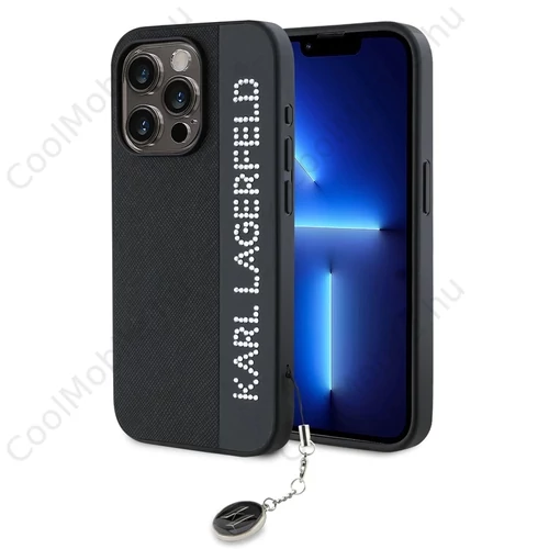 Karl Lagerfeld PU Saffiano Rhinestone Charm tok iPhone 15 Pro készülékhez fekete