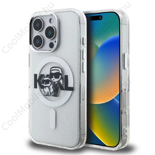 Karl Lagerfeld IML Glitter Karl and Choupette Sketch MagSafe tok iPhone 16 Pro Max készülékhez átlátszó