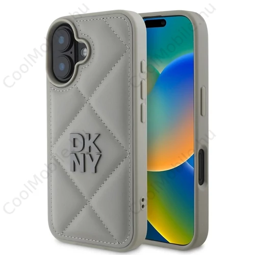 DKNY PU bőr Quilted Stack Logo tok iPhone 16 Plus készülékhez szürke