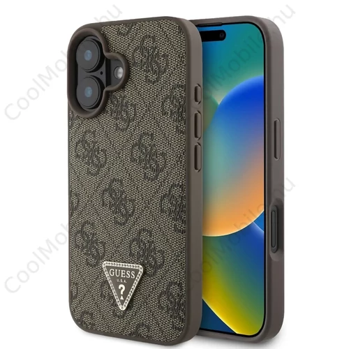 Guess PU 4G Strass Triangle Metal Logo tok iPhone 16 készülékhez barna