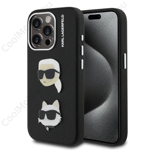 Karl Lagerfeld Grained PU K&CH Heads tok iPhone 15 Pro Max készülékhez fekete