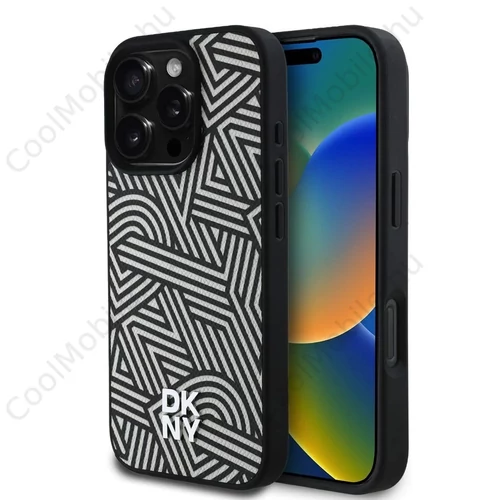 DKNY PU Leather Crosswalk Pattern Magsafe tok iPhone 16 Pro készülékhez elefántcsont