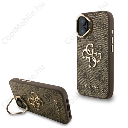 Guess PU 4G Metal Logo Stand Camera Frame tok iPhone 16 készülékhez barna