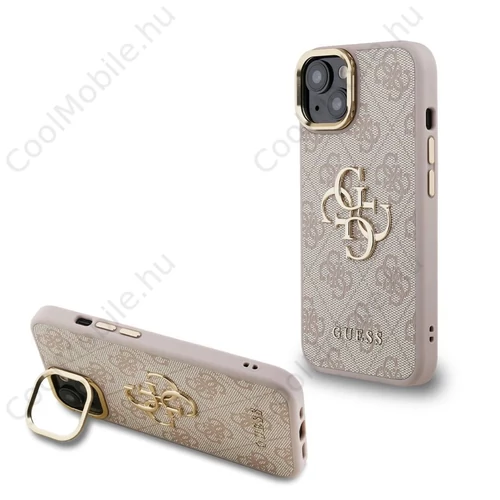 Guess PU 4G Metal Logo Stand Camera Frame tok iPhone 14 készülékhez, rózsaszín