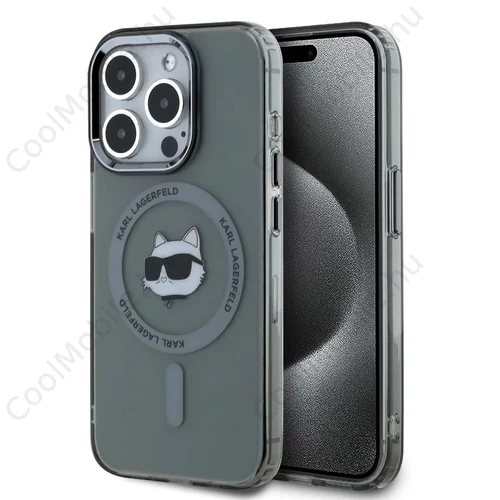 Karl Lagerfeld IML Choupette Head Metal Frame MagSafe tok iPhone 15 Pro készülékhez fekete